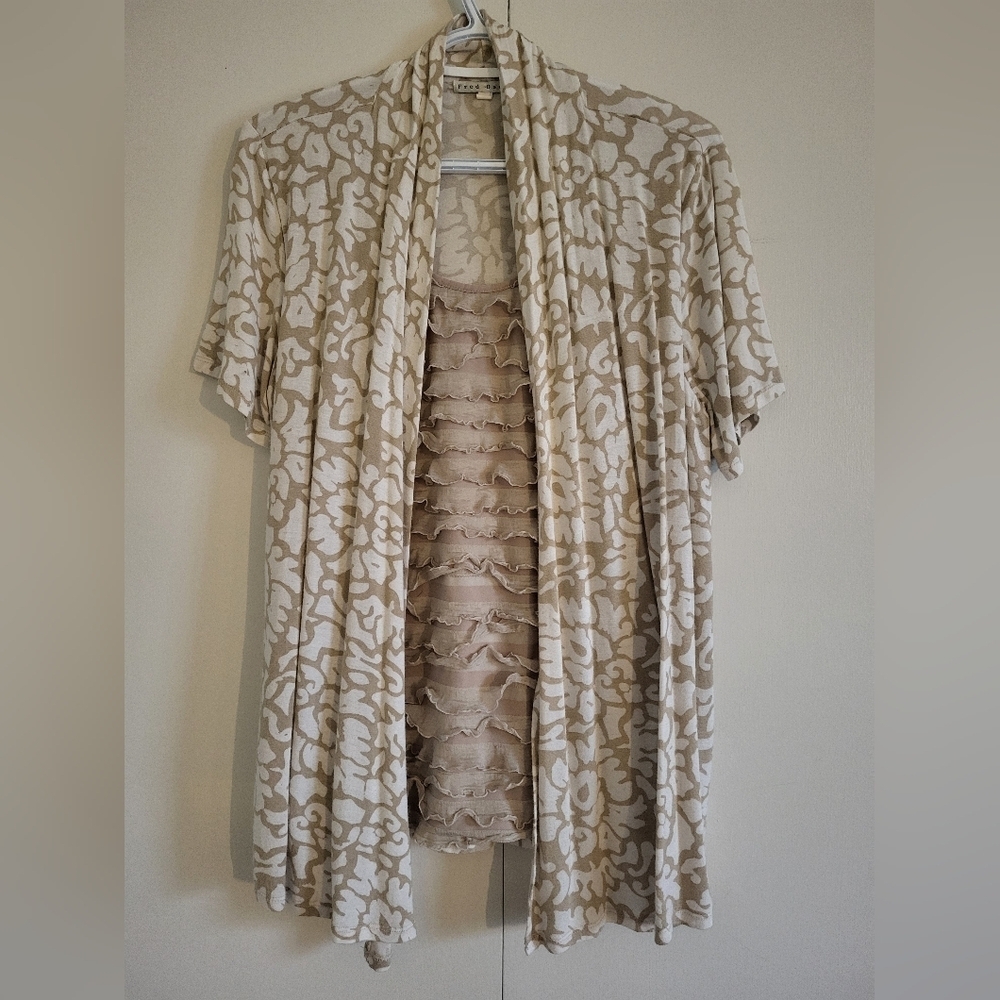 Fred David Beige and White Cardigan With attach Top